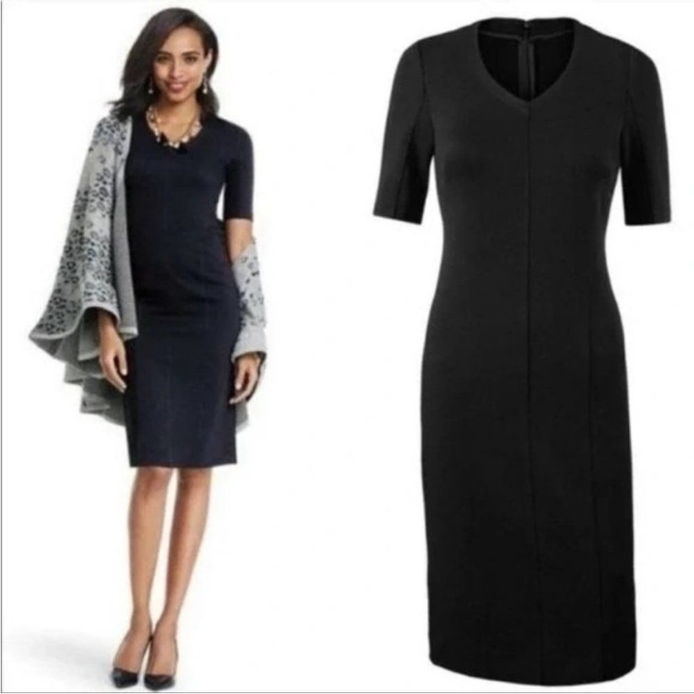 Cabi 3101 Claire Ponte Sheath Knit Dress Short Sleeve Stretchy in Black Size 8